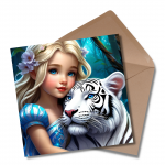 Beautiful Little Girl with White Tiger - Greetings Card
