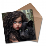 Beautiful Girl with a Black Panther - Greetings Card