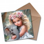 Beautiful Little Girl with Elephant - Greetings Card