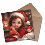 Beautiful Little Girl with Santa Hat - Greetings Card