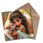 Beautiful Girl Cuddling Her Teddy Bear - Greetings Card