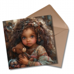 Beautiful Little Girl with Teddy - Greetings Card