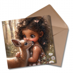 Beautiful Little Girl with a Cute Deer - Greetings Card