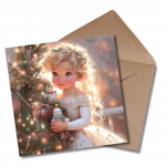 Cute Girl Decorating the Christmas Tree - Greetings Card
