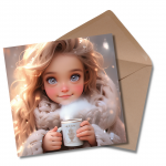 Beautiful Little Girl Drinking Hot Chocolate - Greetings Card