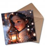 Beautiful Girl with Lantern, Christmas - Greetings Card