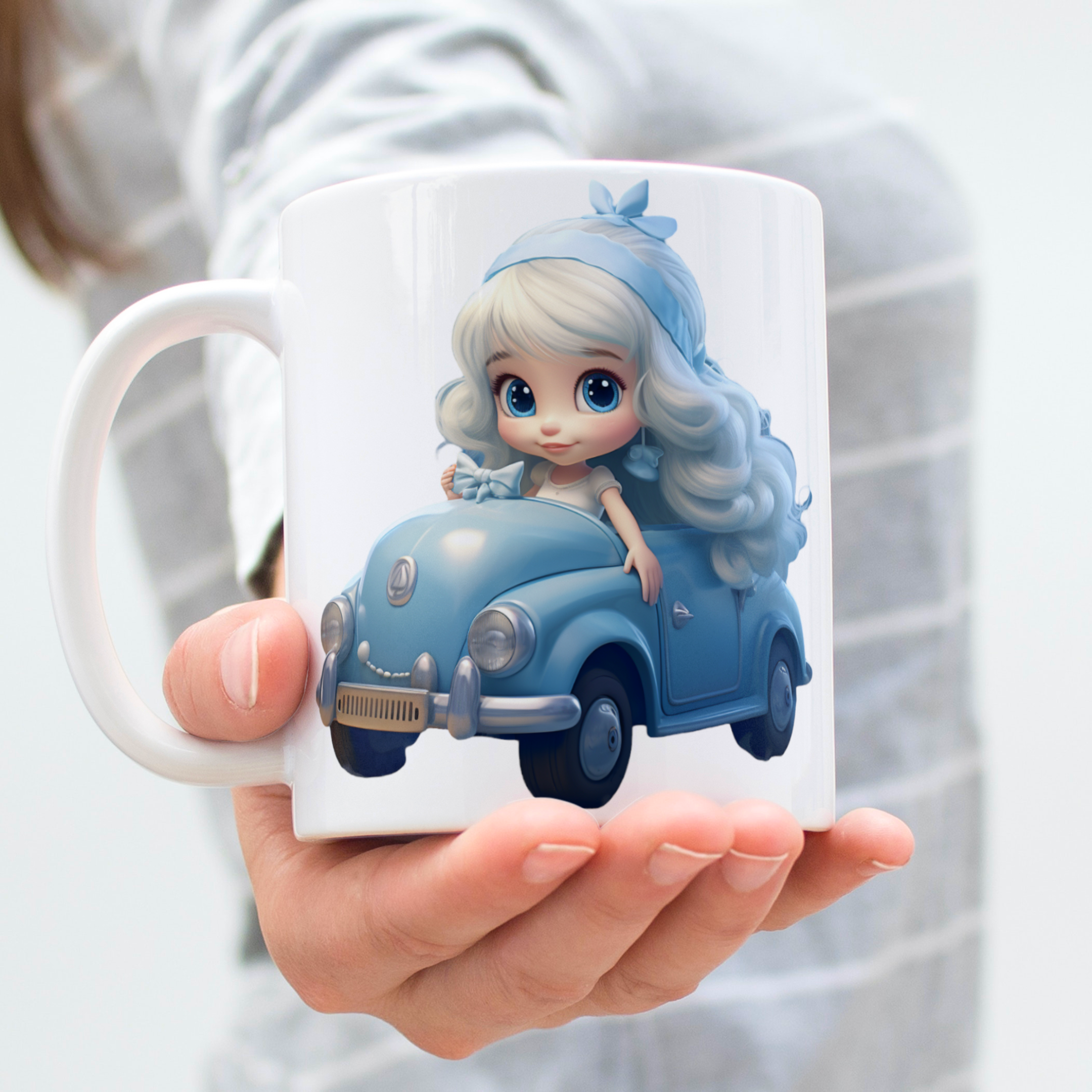 Cute girl in car mug